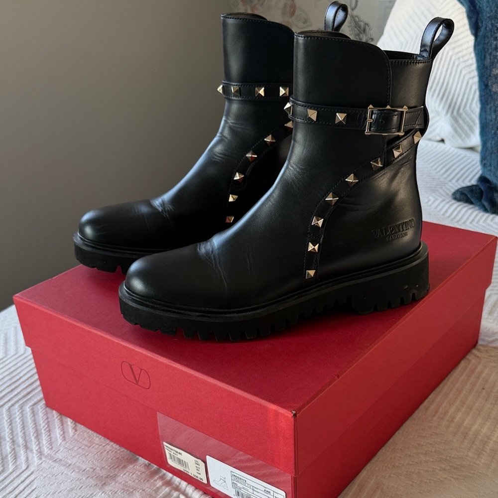 Valentino Black Studded Combat Boots